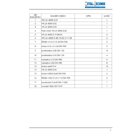 Katalog części zamiennych Włóka łąkowa lekka 4000-3